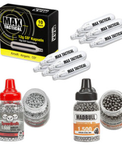 Zubehörset 4,5 mm BB für CO2 Luftdruckwaffen mit 3000 Stahlrundkugeln und 10 CO2 Kapseln Speedballs Madbull