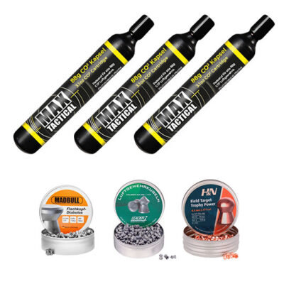 Zubehörset für CO2 Luftgewehre Kal. 4,5 mm inkl. 3x 88g CO2 Kapseln und 1300 Diabolos